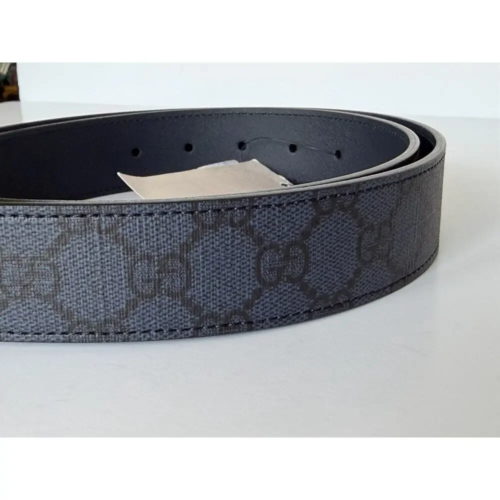 Gucci Interlocking GG Supreme Details Leather Belt Blue/Black 115/46 673921 NWT